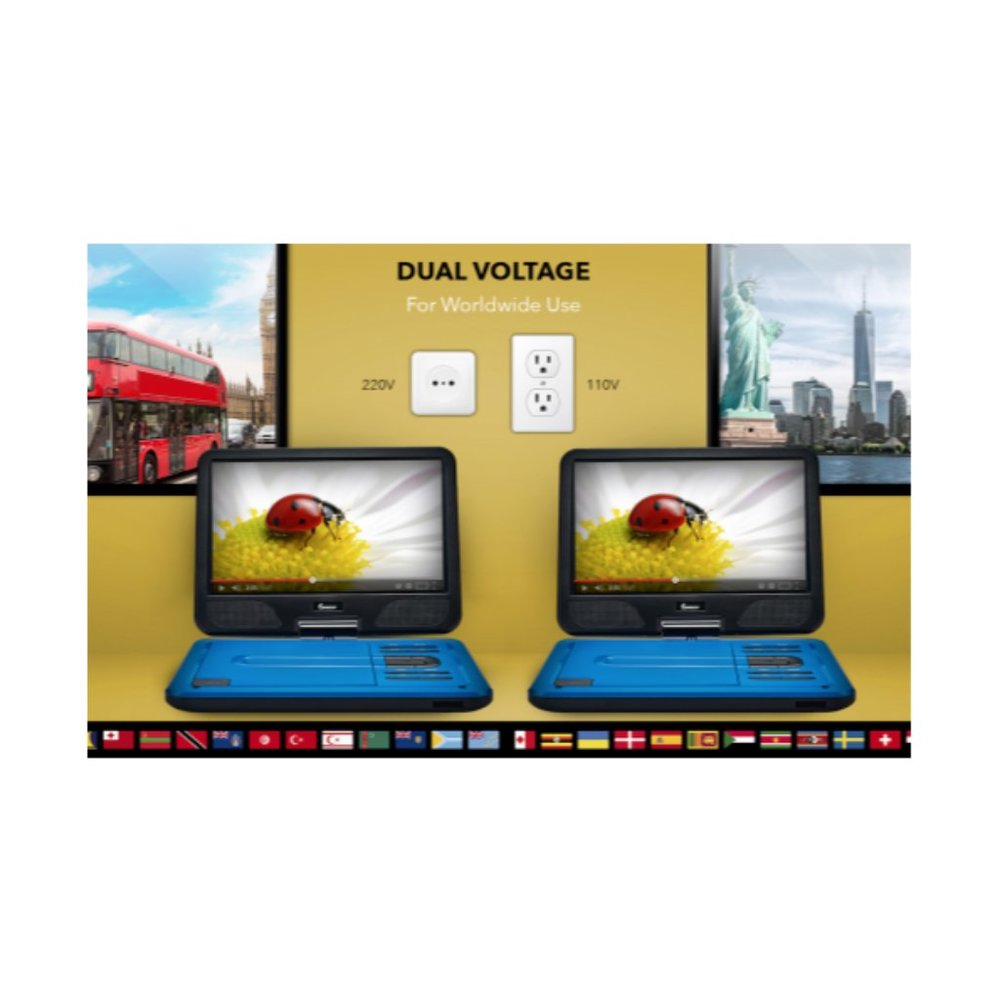 Impecca DVP-1017B 10.1" 270° Swivel Screen Portable DVD Player, Blue